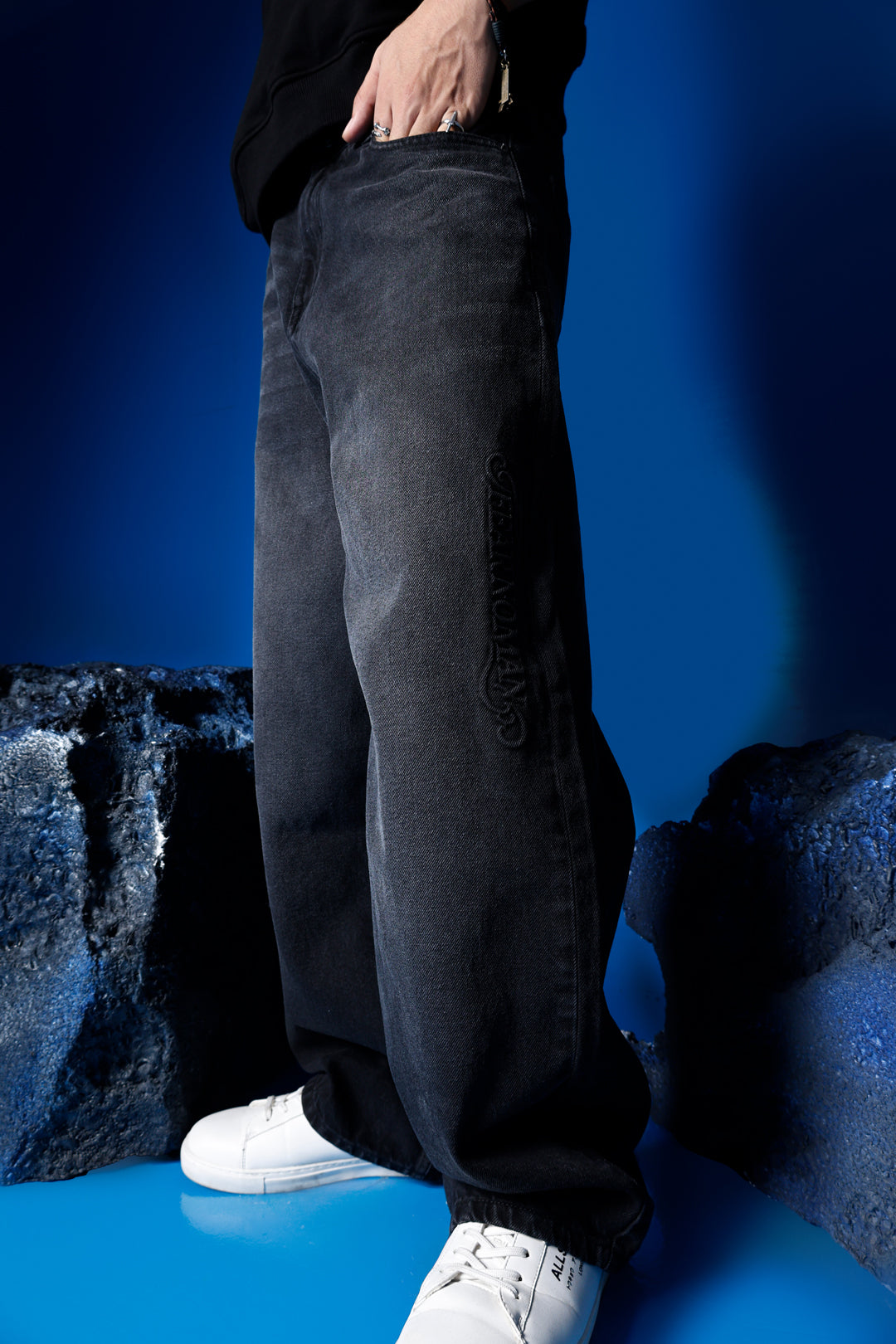 Washed Black Barrel Denim