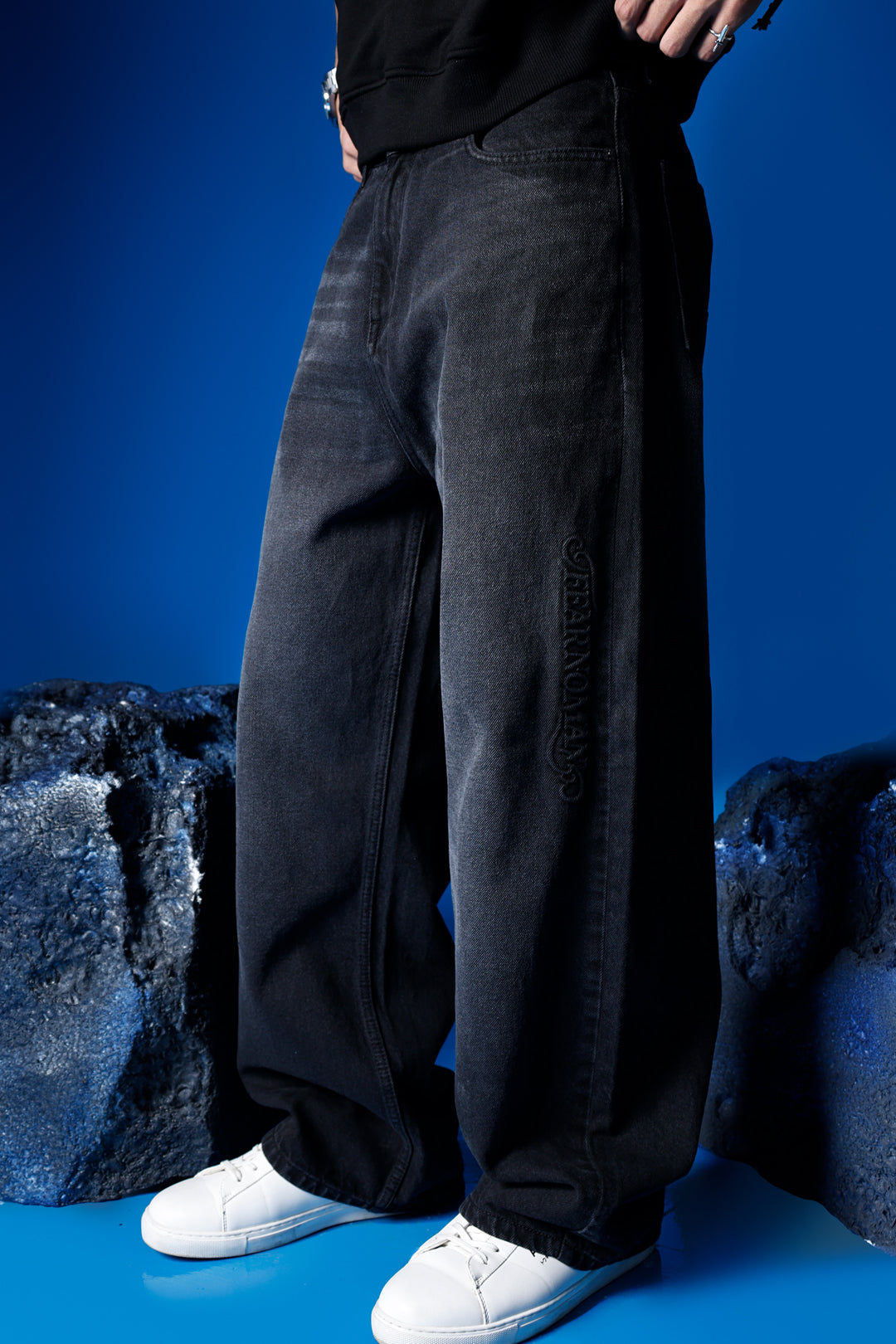 Washed Black Barrel Denim